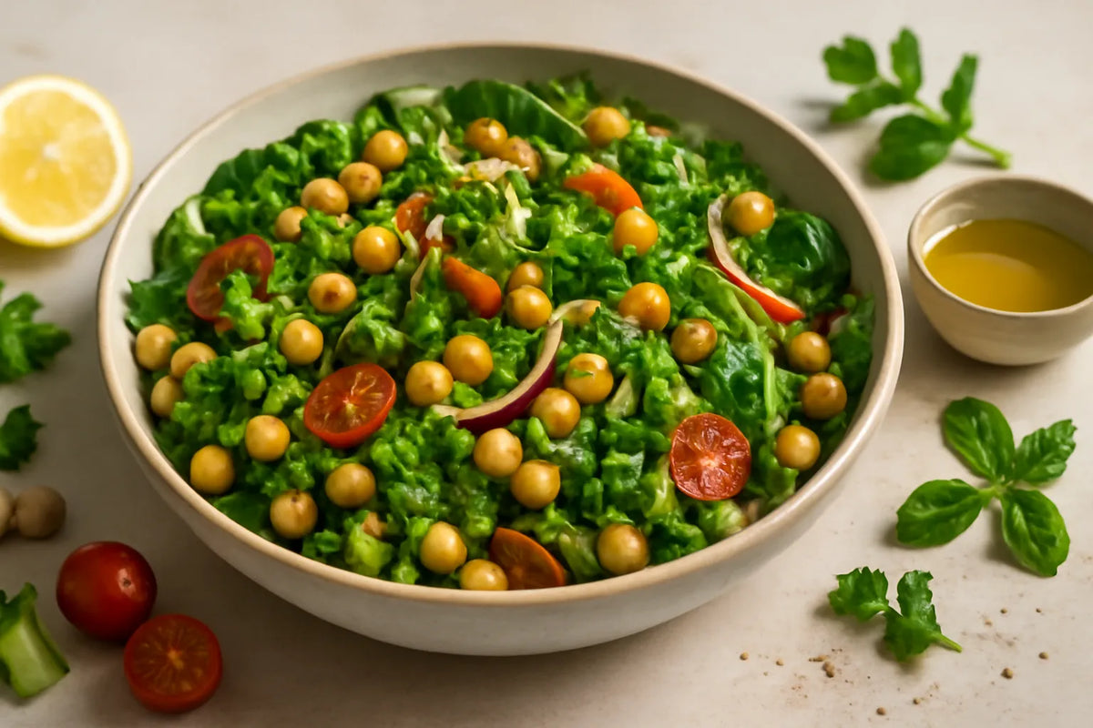 Salade de pois chiches et de verdure pour la longévité