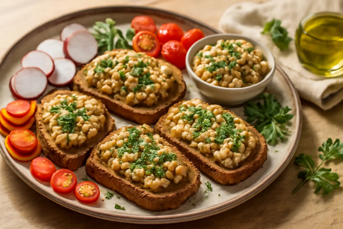 Langlebiger Farro-Weißbohnen-Toast