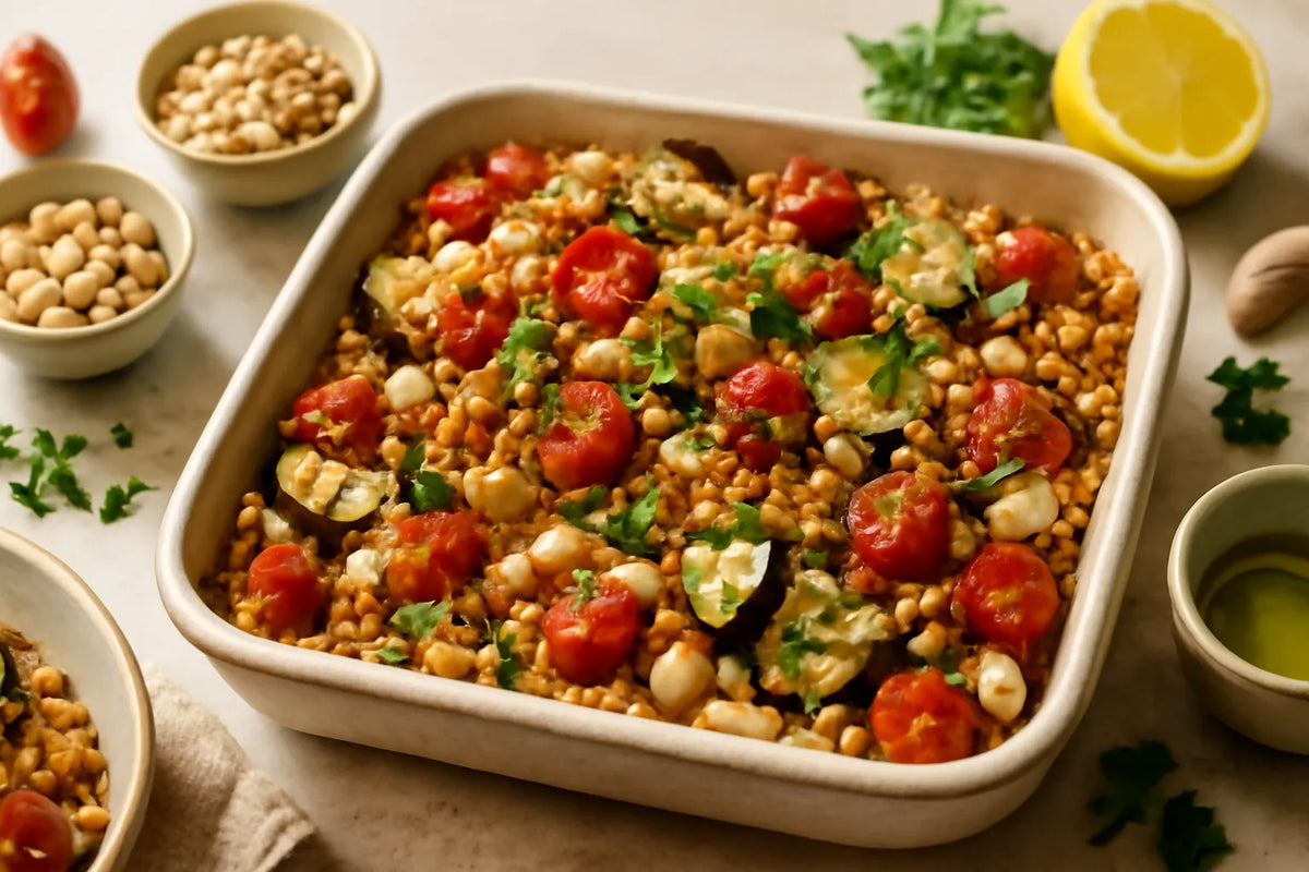 Teglia di farro e fagioli bianchi per la longevità