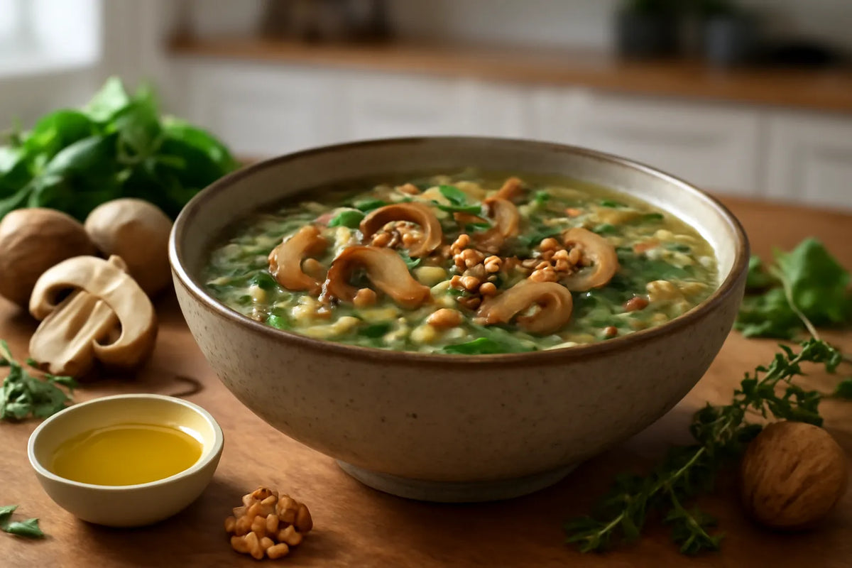 Longevity Mushroom Barley Walnut Soup