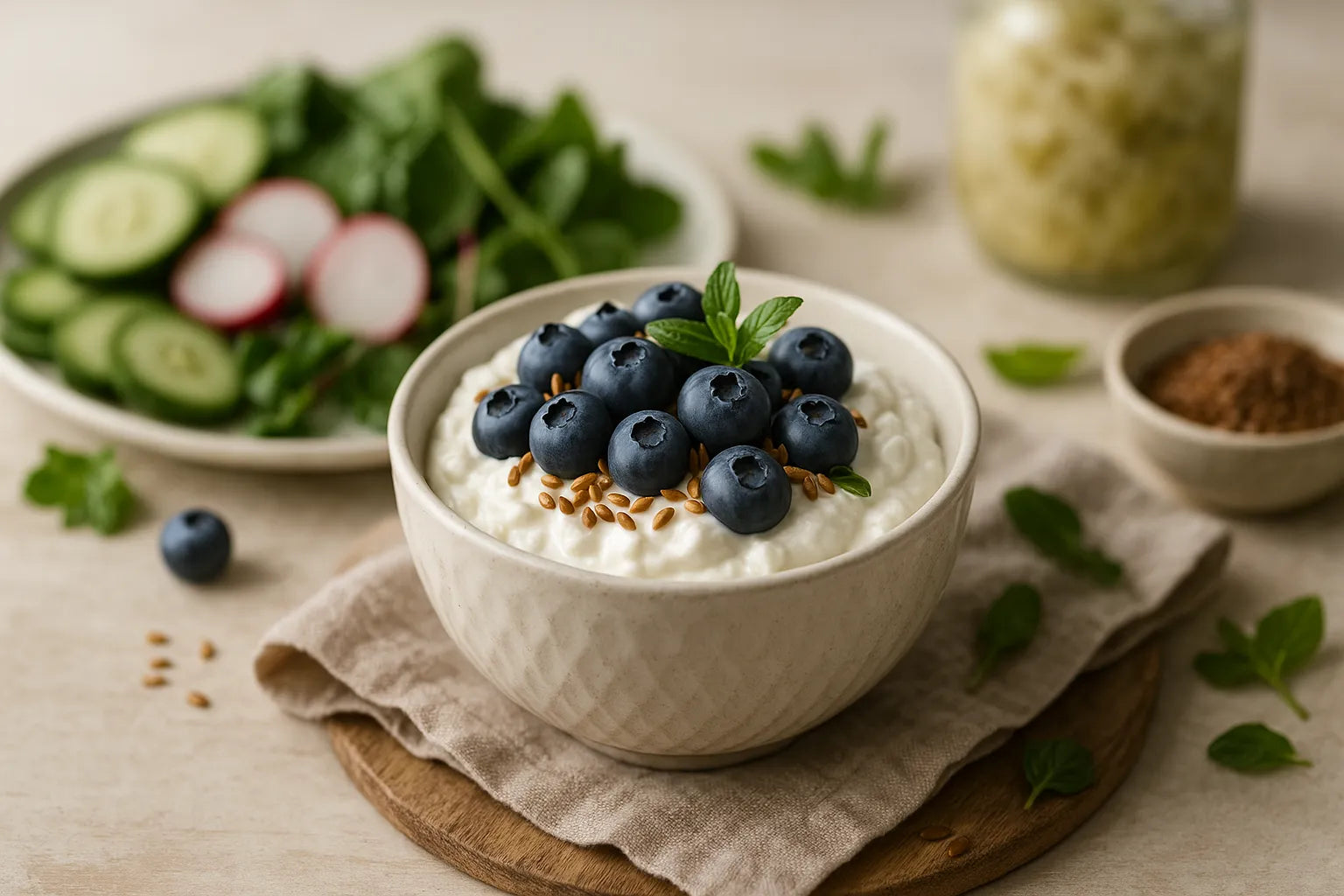 Low-fat quark with blueberries and flaxseed