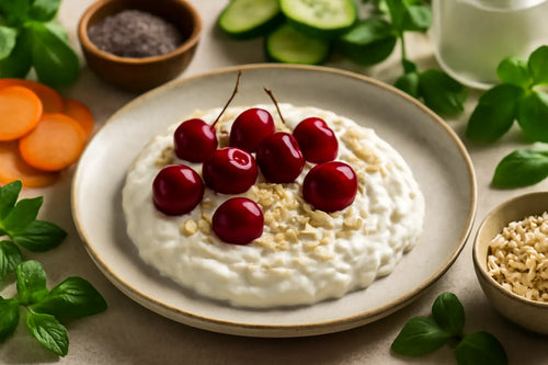Low-fat quark with cherries and oats