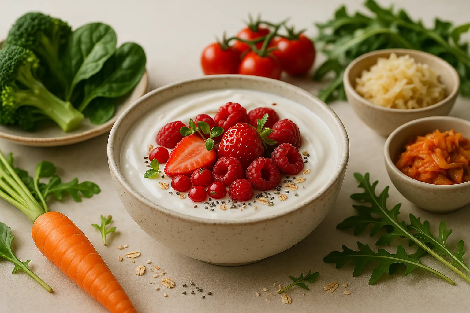 Low-fat yogurt with red berries
