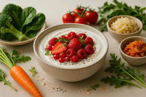 Low-fat yogurt with red berries