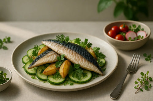Mackerel salad with potato and cucumber