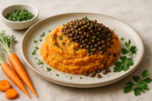 Meal prep carrot and onion mash with lentils