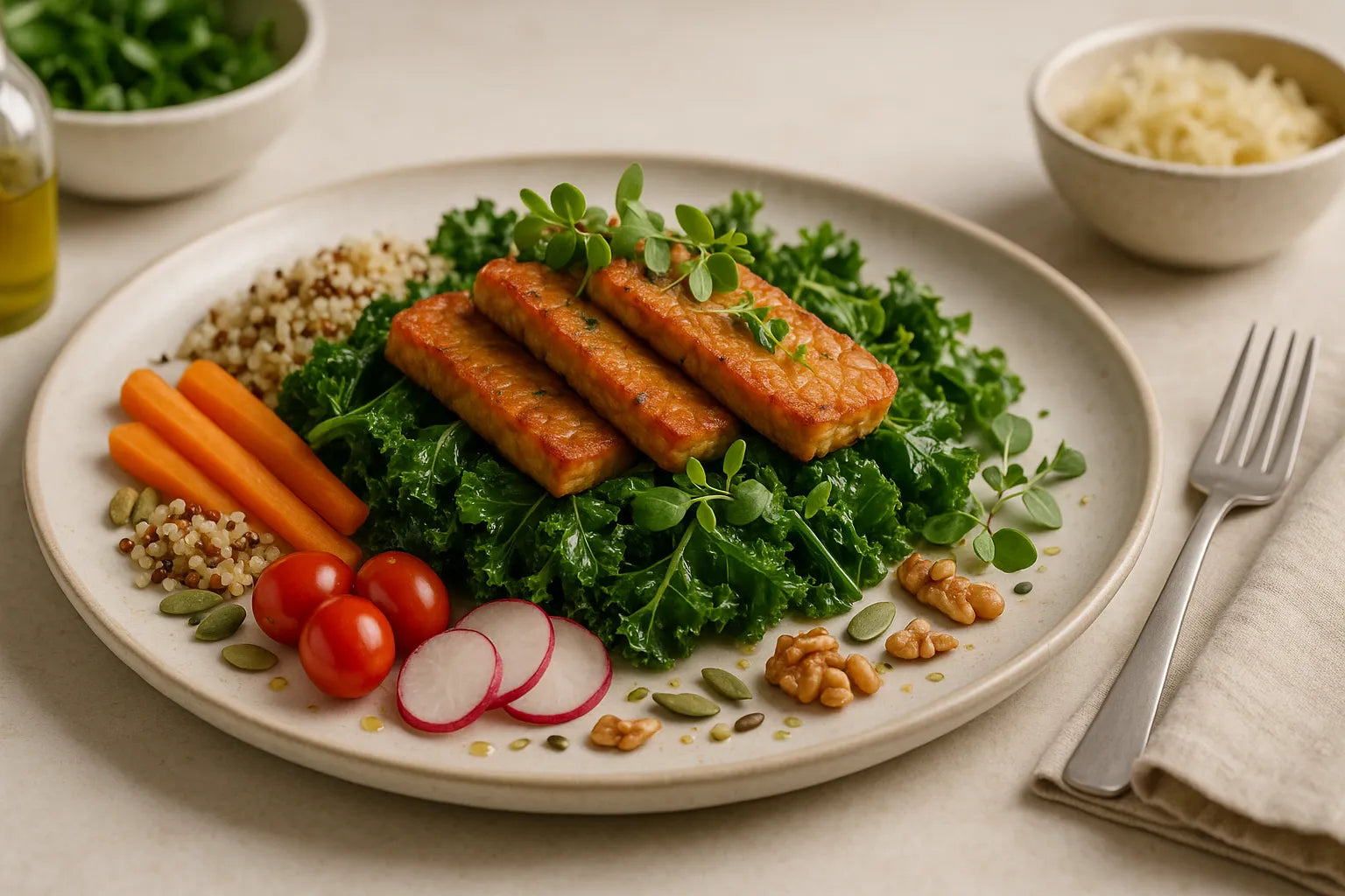 Meal prep kale with tempeh