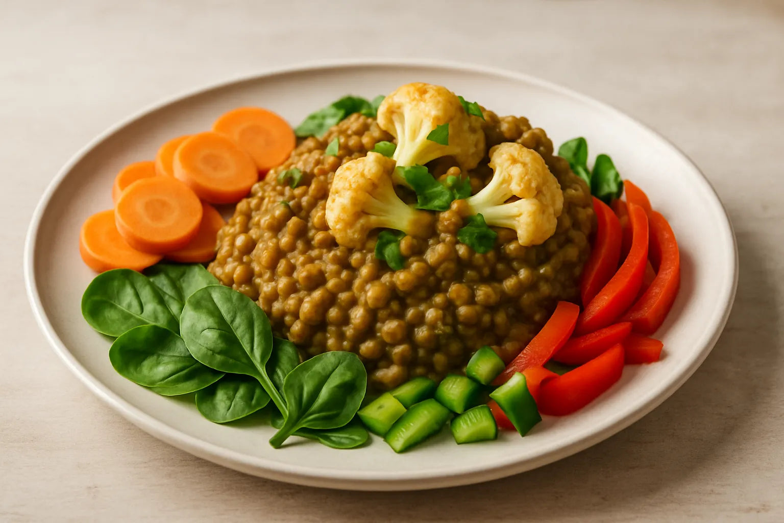 Meal prep lentil curry with cauliflower