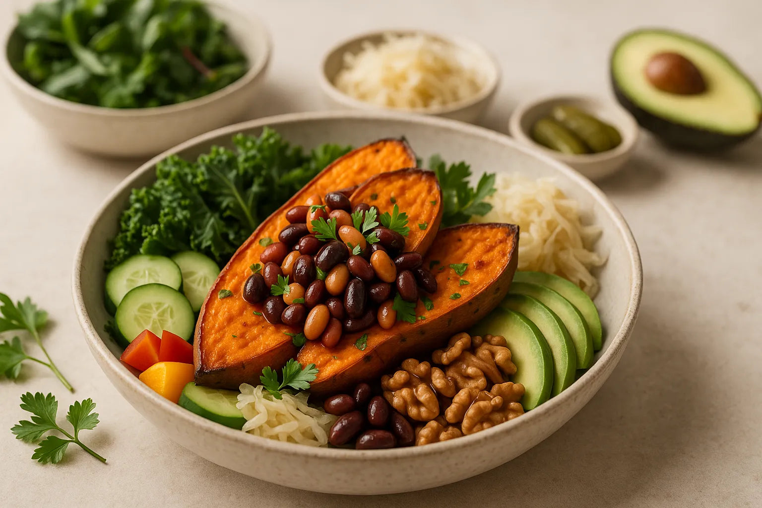 Meal prep sweet potato with beans