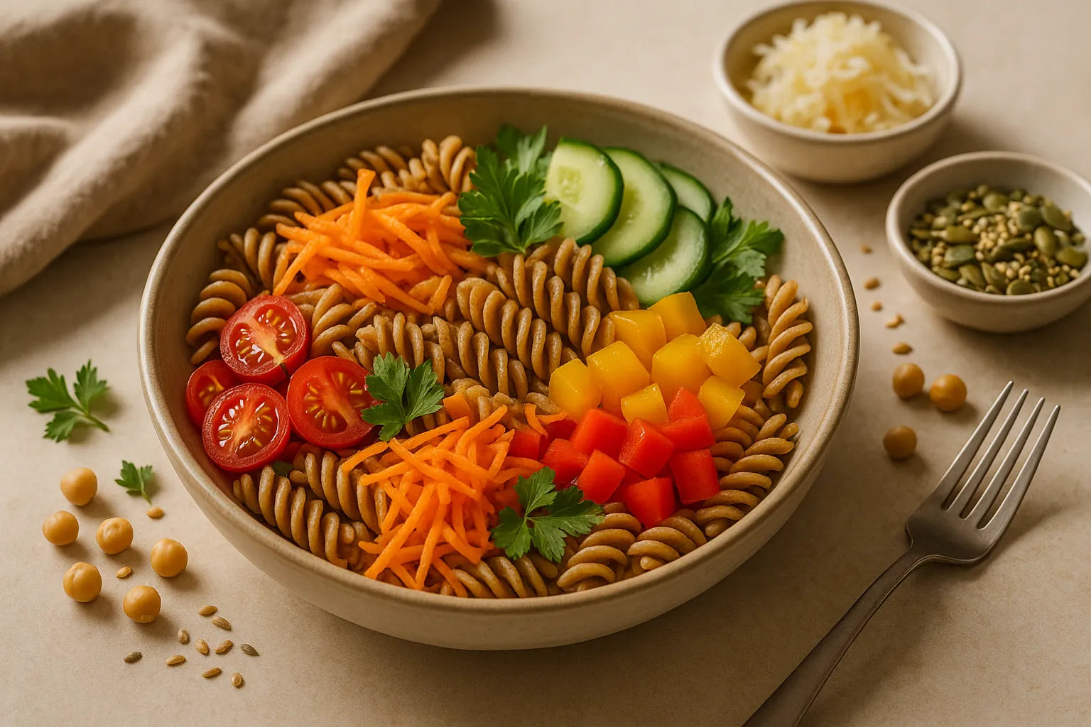 Meal prep whole-grain pasta salad