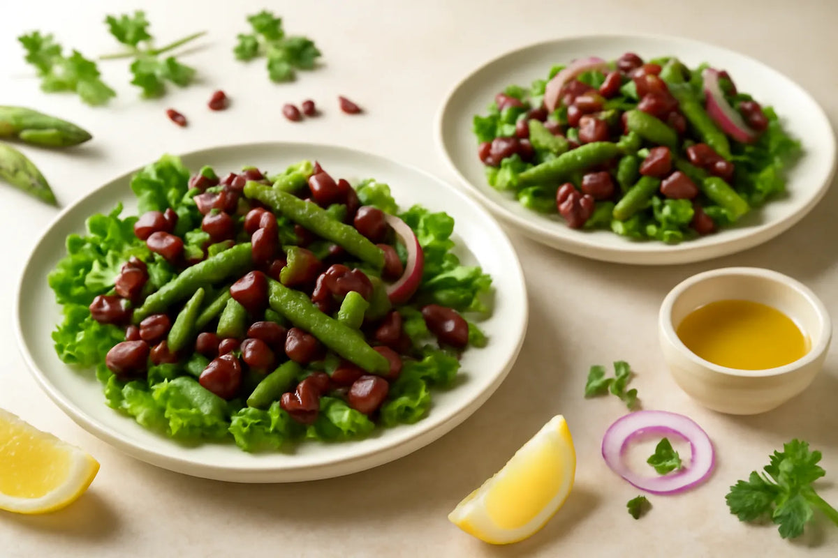 Assiette méditerranéenne de haricots azuki et d’asperges au persil