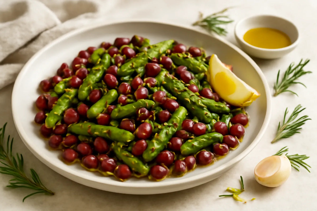 Mediterranees Adzukibohnen-Spargelgericht mit Rosmarin