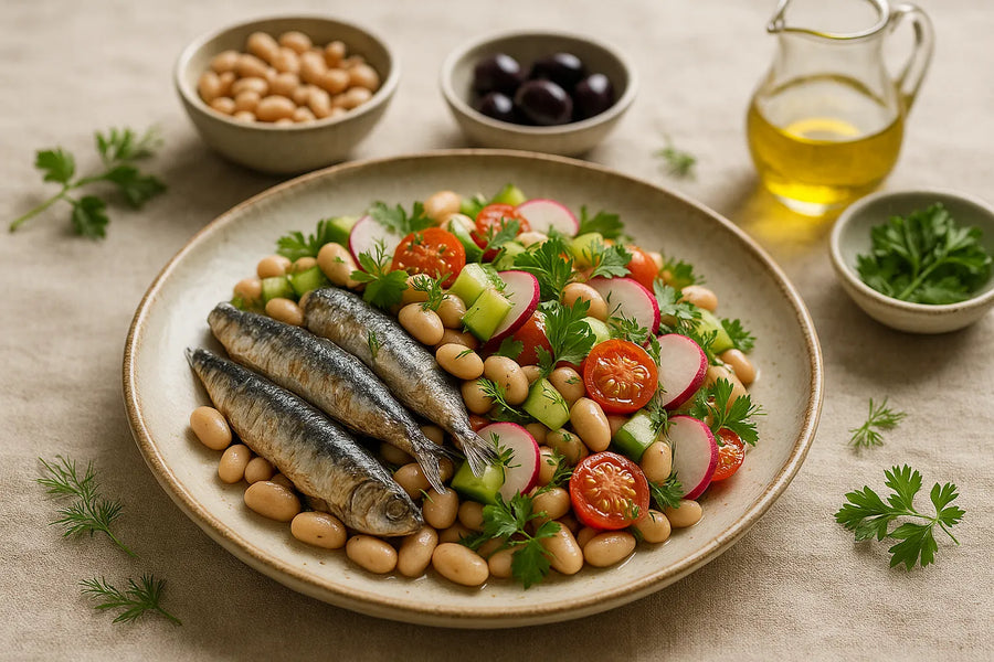 Ensalada mediterránea de sardinas y frijoles