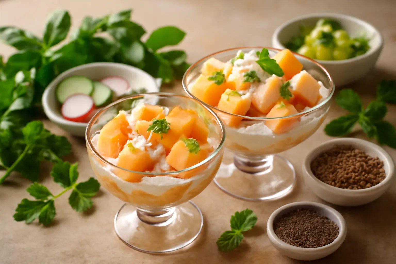 Meloen met munt en yoghurt