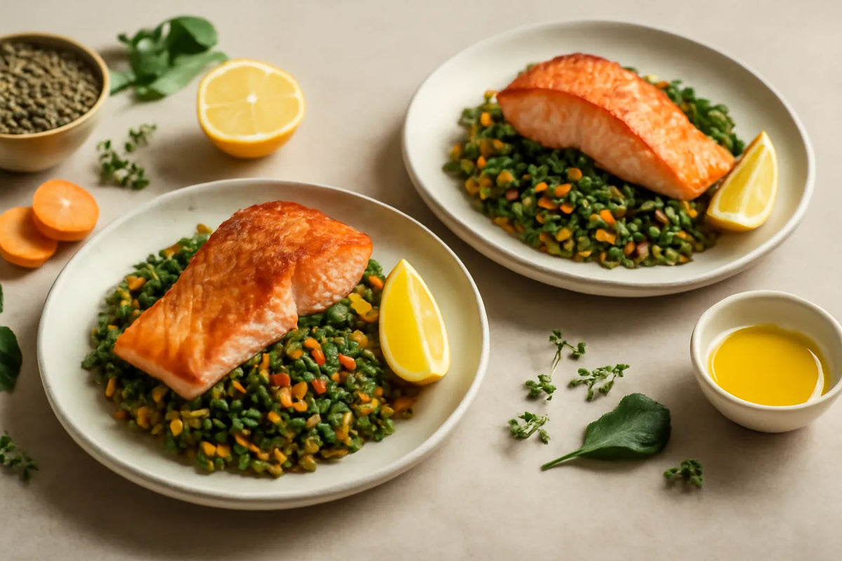 Cena con salmone e lenticchie adatta alla menopausa