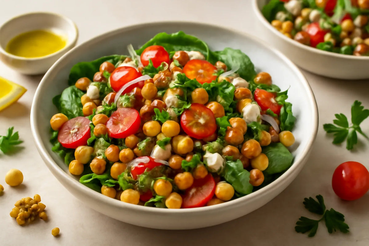Bowl déjeuner de pois chiches et noix, idéal pendant la ménopause
