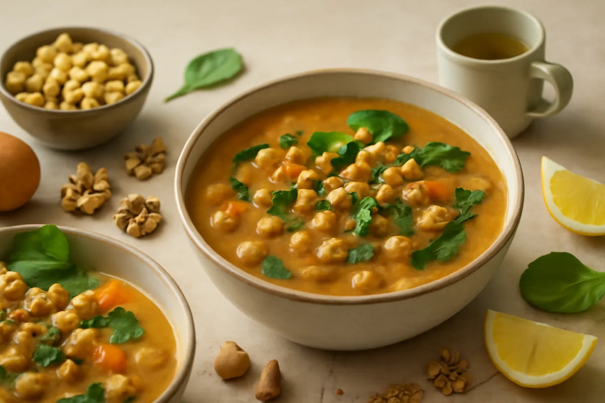 Soupe de pois chiches et de noix pour accompagner la ménopause