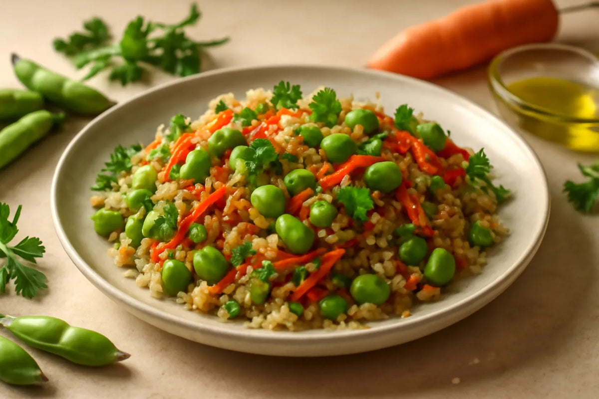 Menopause-Unterstützte Edamame-Quinoa-Abendplatte