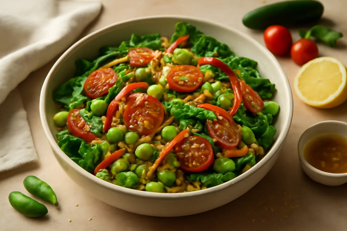 Salade de quinoa et d’edamame adaptée à la ménopause