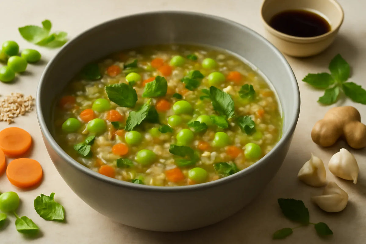 Soupe d'edamame et de quinoa pour la ménopause