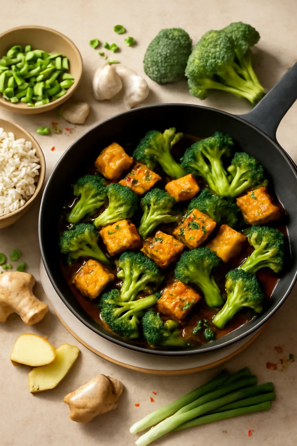 Patelnia z tofu i brokułem wspierająca menopauzę