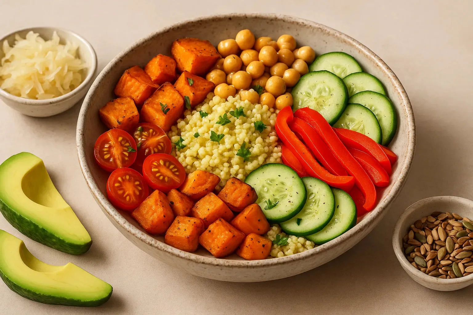 Hirse-Kichererbsen-Gemüse-Bowl