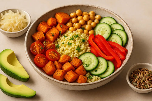 Hirse-Kichererbsen-Gemüse-Bowl