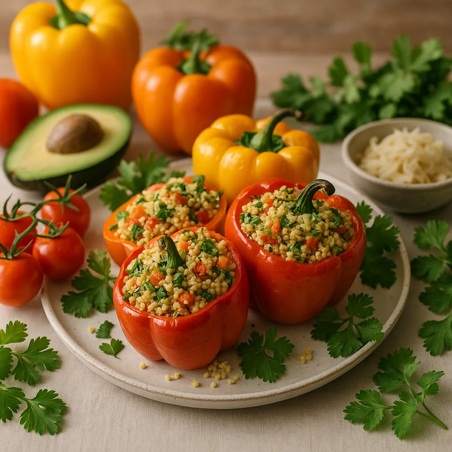 Pimientos rellenos de mijo y verduras