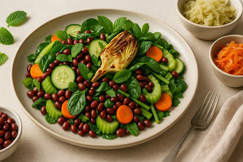 Mint Adzuki Bean Salad with Charred Artichoke