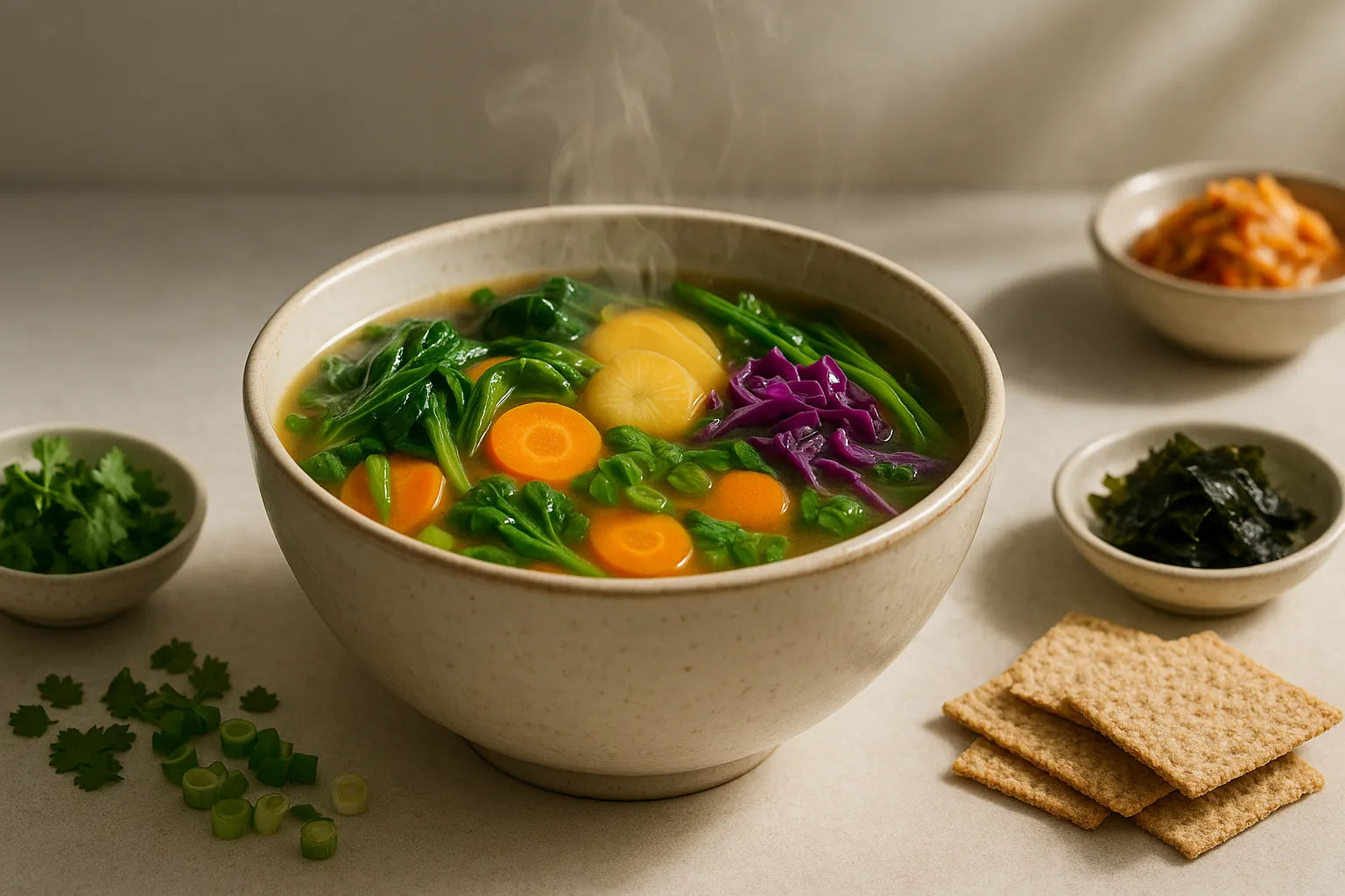 Sopa de verduras con miso y jengibre