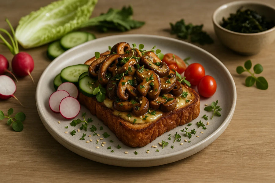 Tostada de miso con champiñones