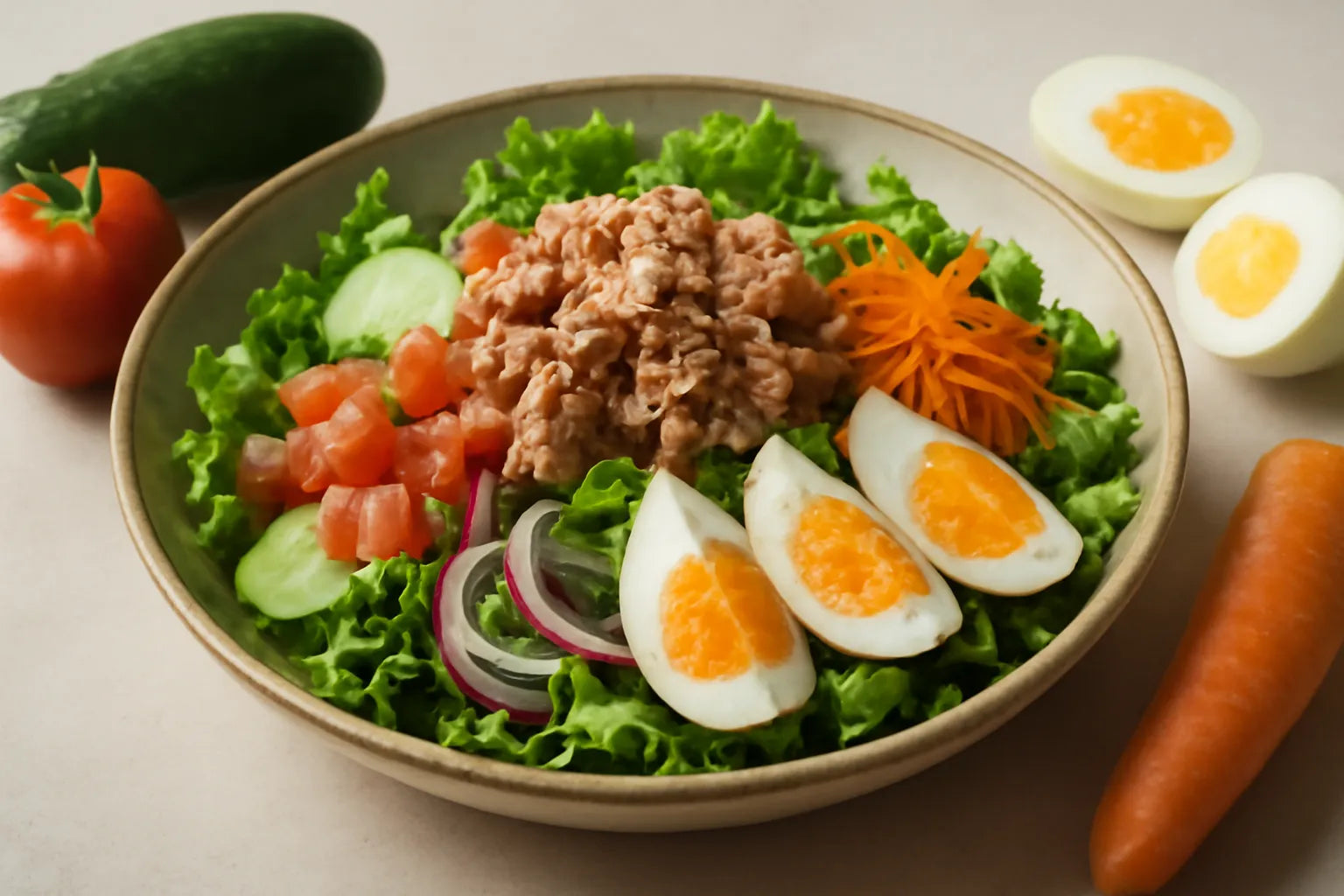 Gemengde salade met ei en tonijn