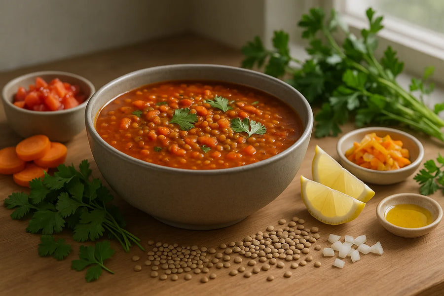 Sopa marroquí de lentejas y tomate