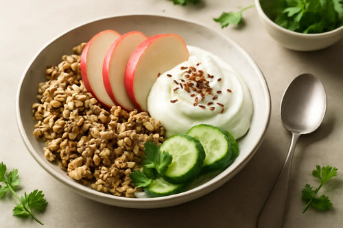 Muesli with apple, yogurt and flaxseed