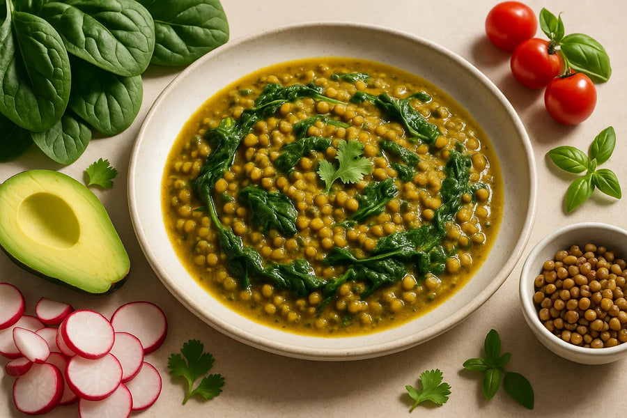 Curry de frijol mungo con espinacas
