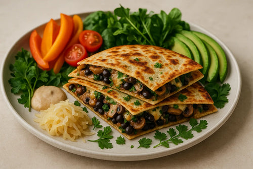 Quesadillas de champiñón y frijoles negros