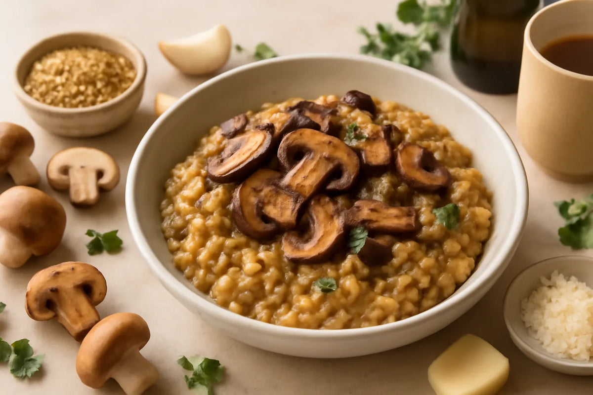Risotto de farro con champiñones