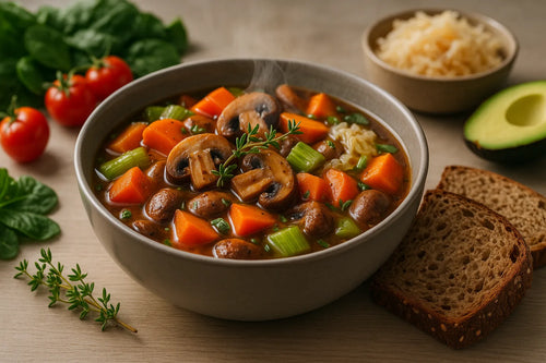 Mushroom stew with whole-grain bread