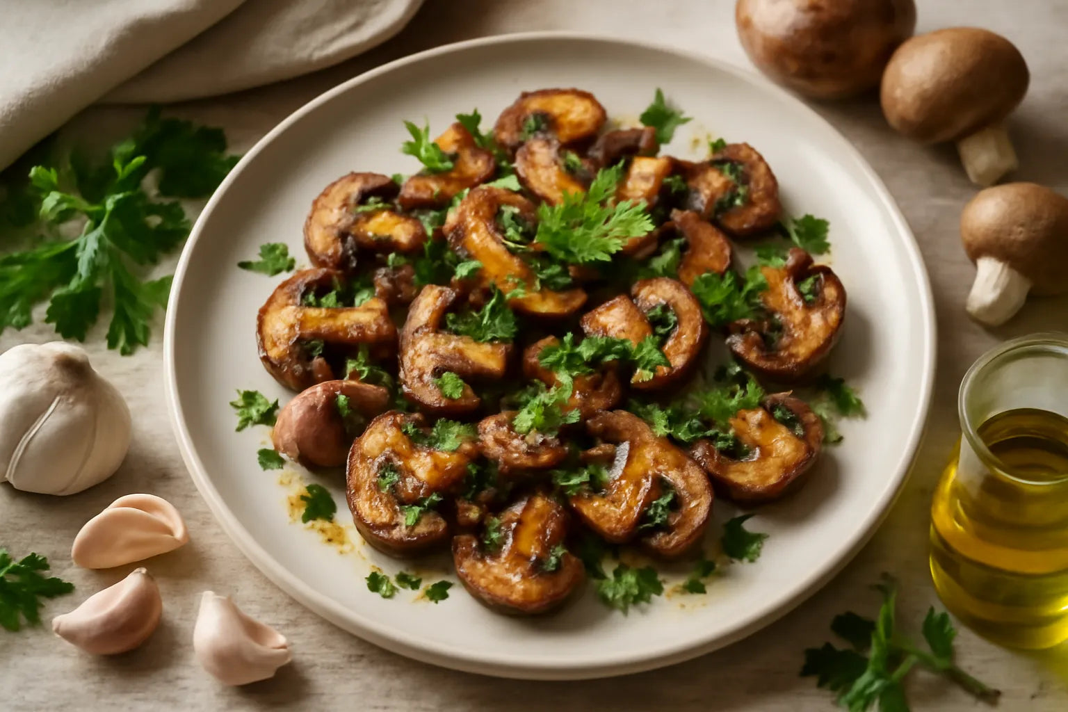 Mushroom tapas with garlic and parsley