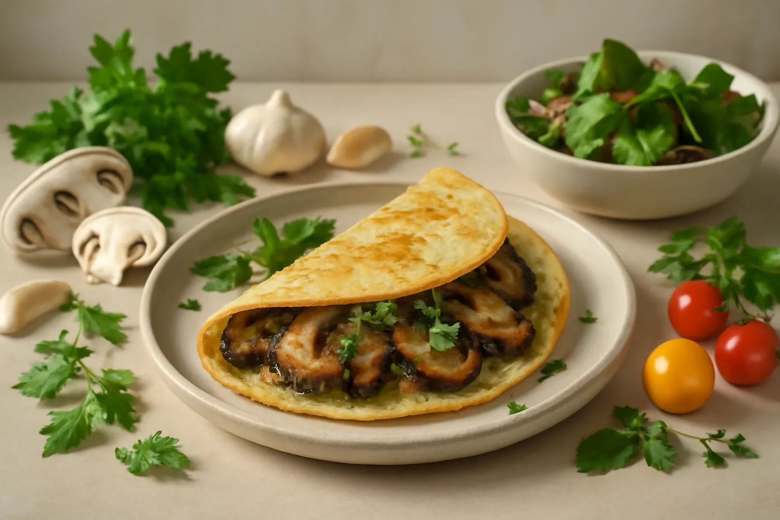 Champignon-tortilla met kruiden