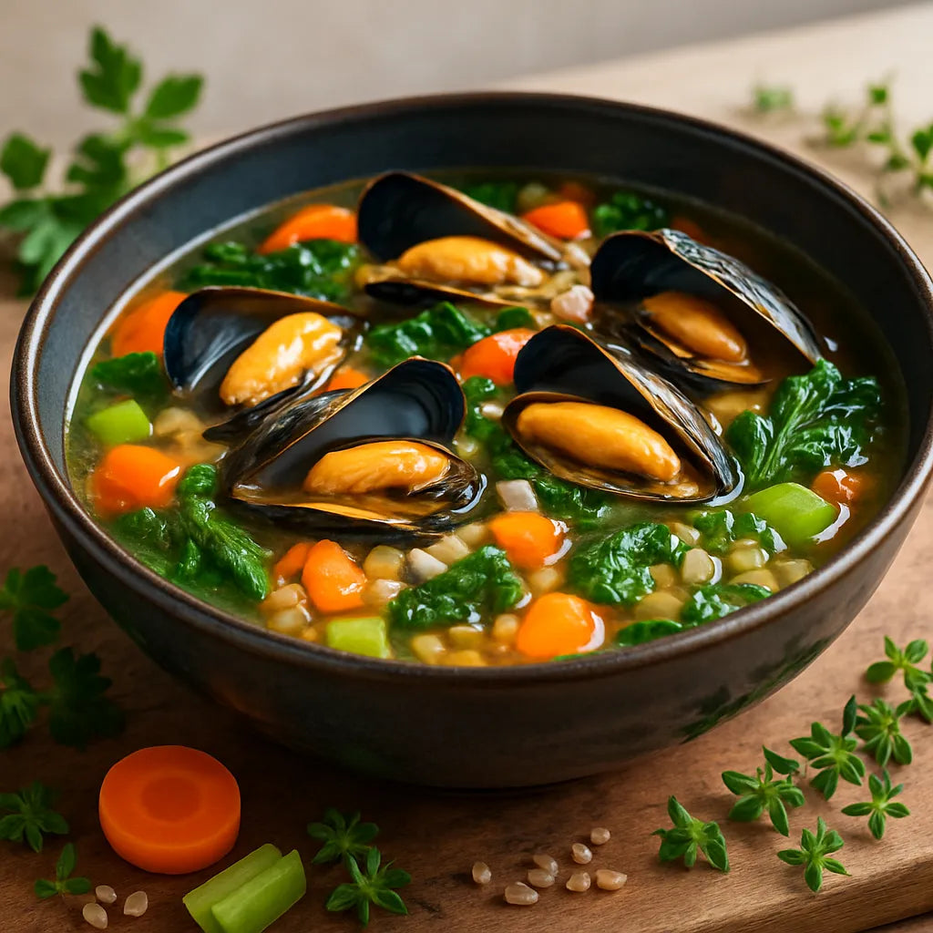 Mussel soup with vegetables