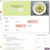Noory Meal Plan and Recipe platform showing a spinach and lentil frittata recipe with ingredients and nutrition details