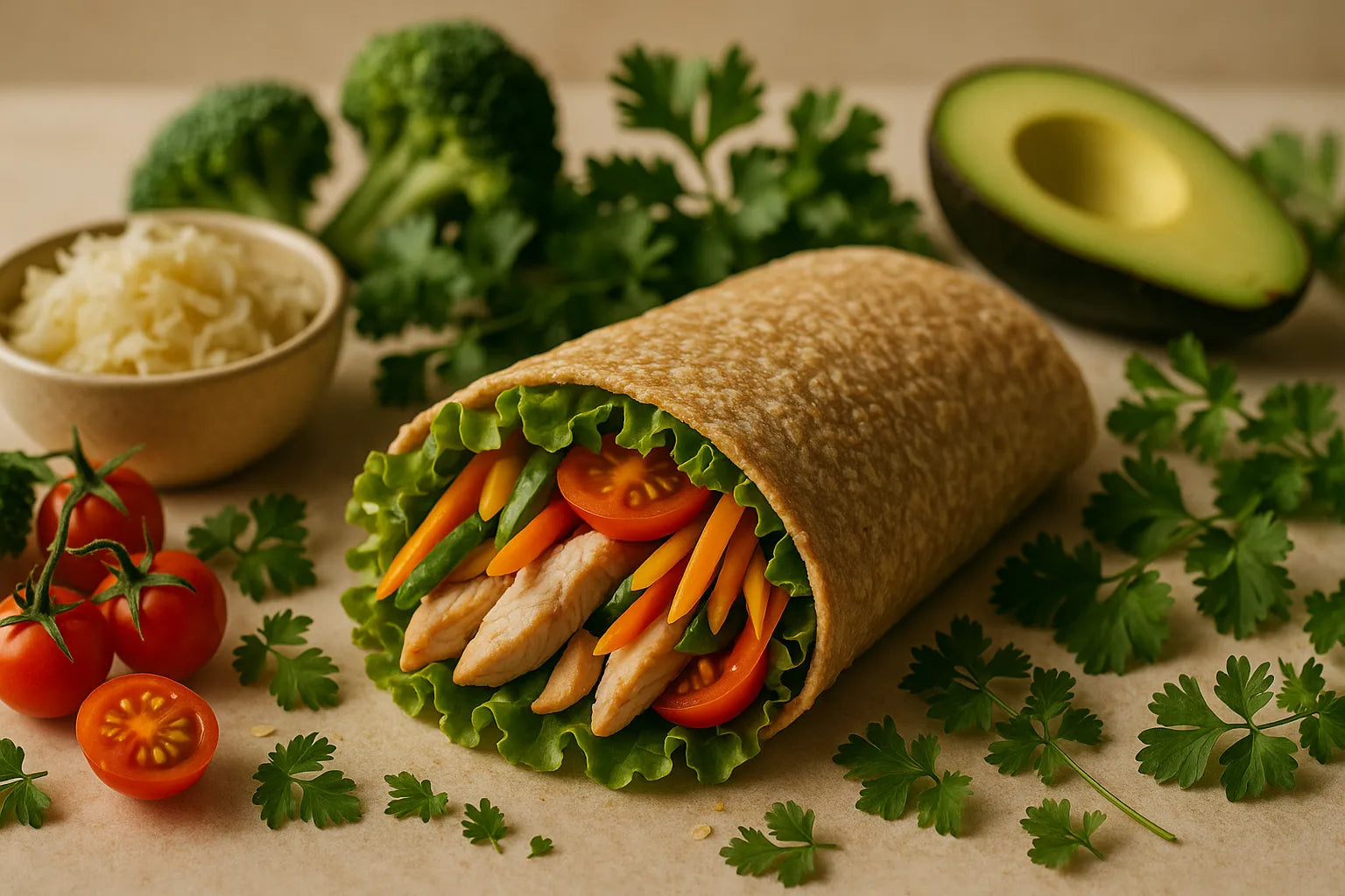 Oat wraps with chicken and lettuce