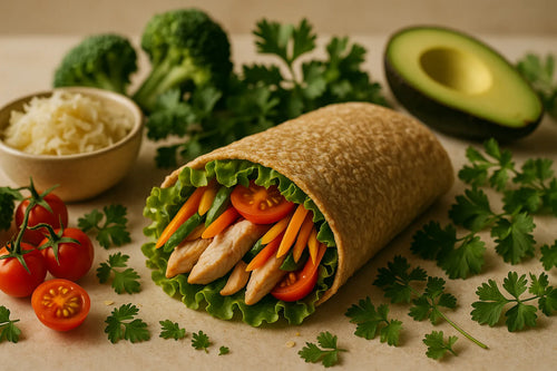 Oat wraps with chicken and lettuce