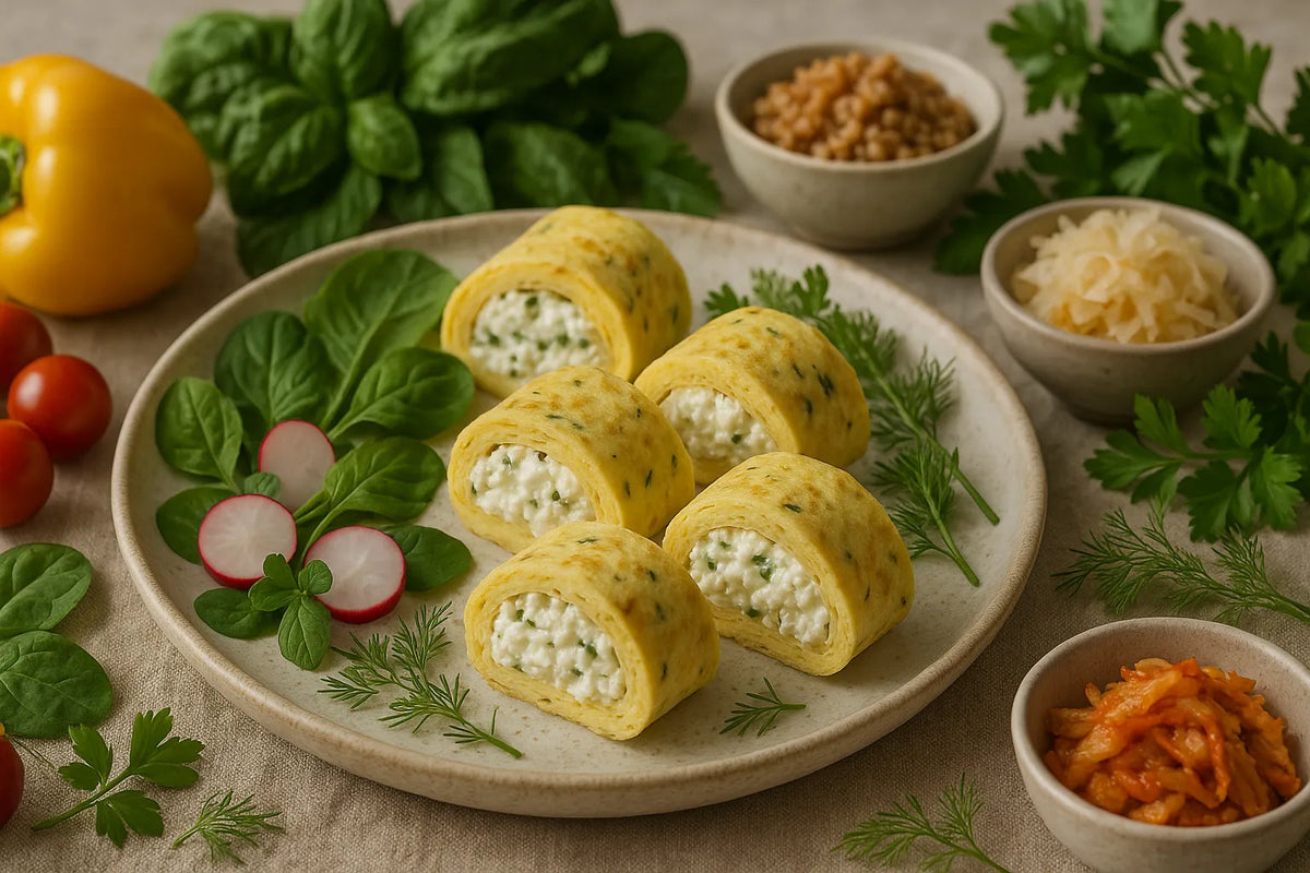 Omelett-Röllchen mit Hüttenkäse