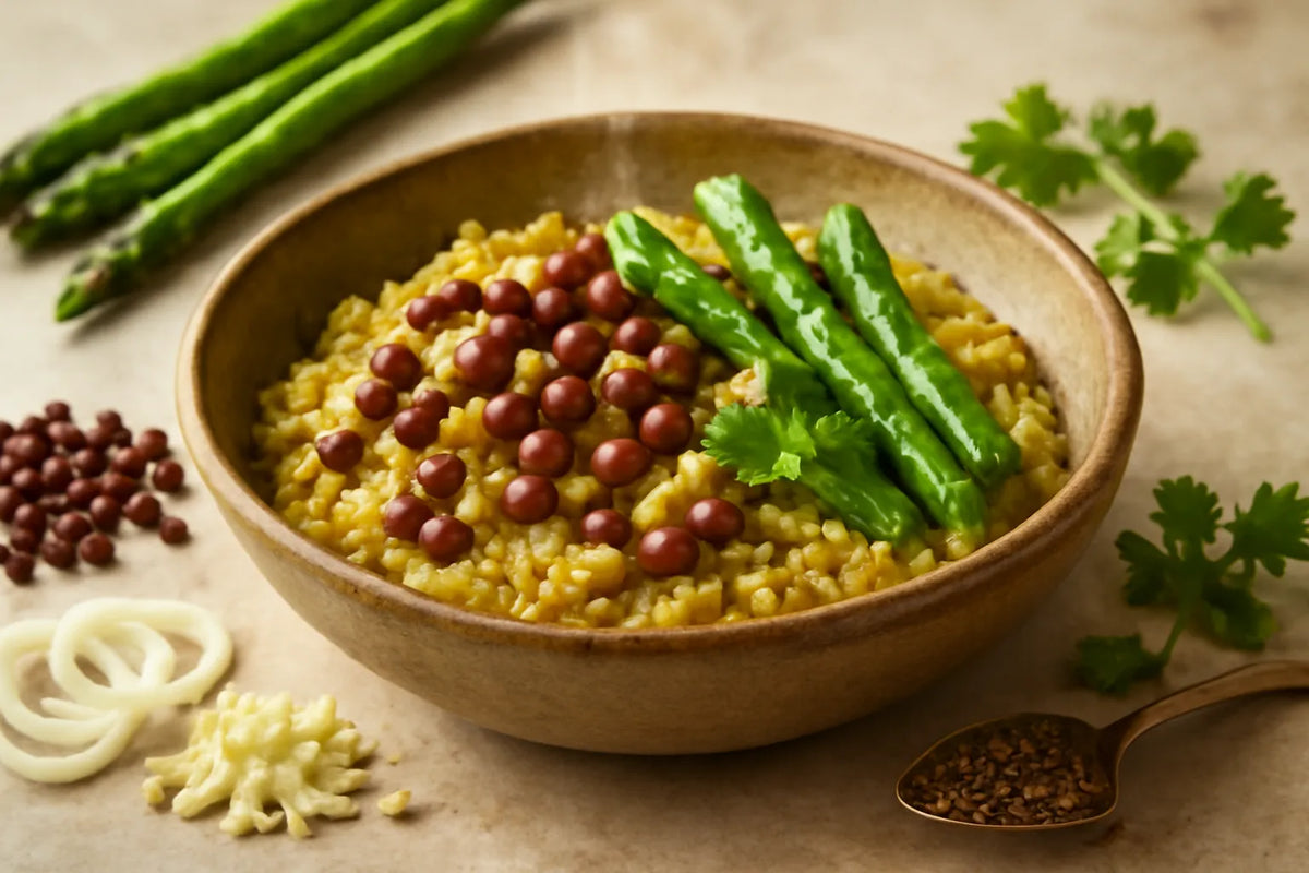 One-Pot Adzuki Bean Asparagus Kitchari with Cumin
