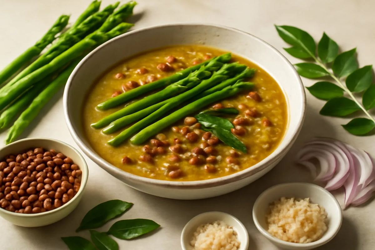 One-Pot Adzuki Bean Asparagus Kitchari with Curry Leaf