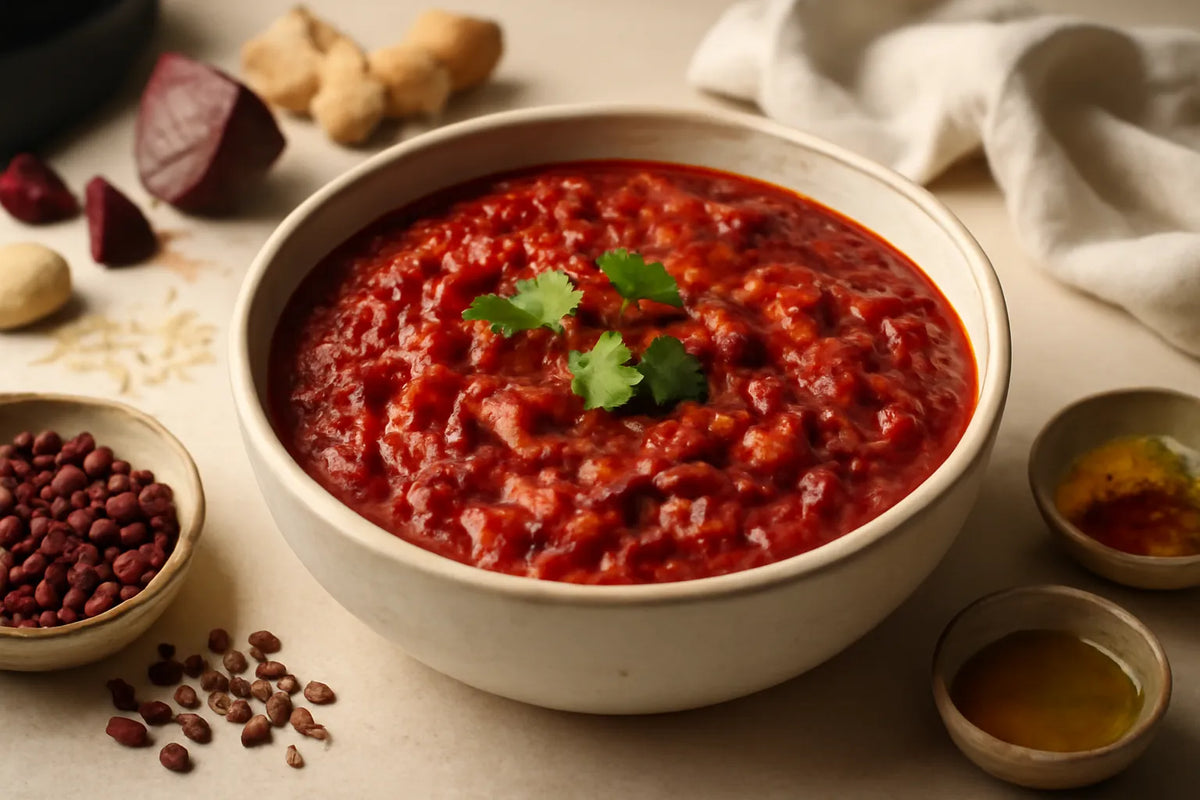 Kitchari en une casserole aux haricots azuki, à la betterave et au paprika