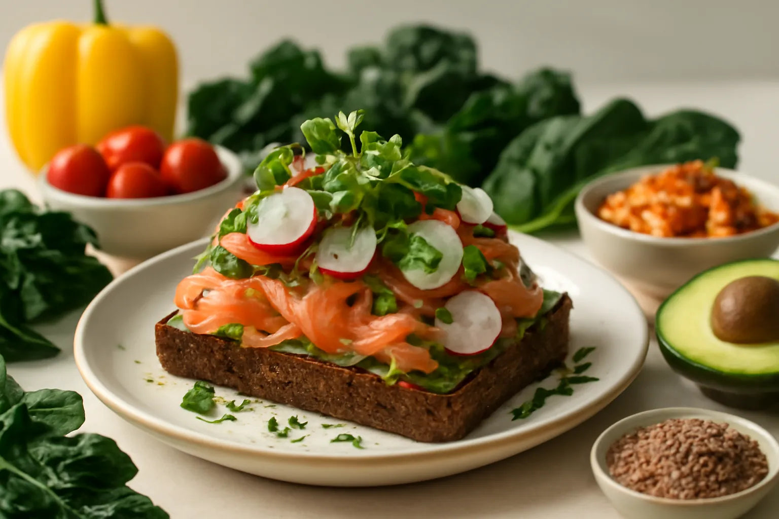 Open-faced roggebrood met gerookte zalm