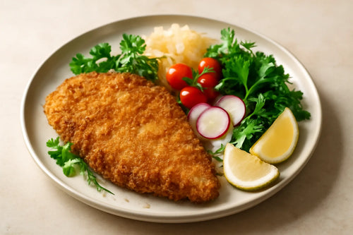 Oven-baked chicken schnitzel